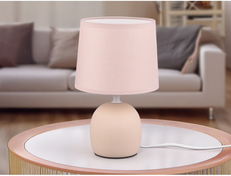 Tischleuchte malu mit Keramikfuß & Stoffschirm Beige, Höhe 26cm