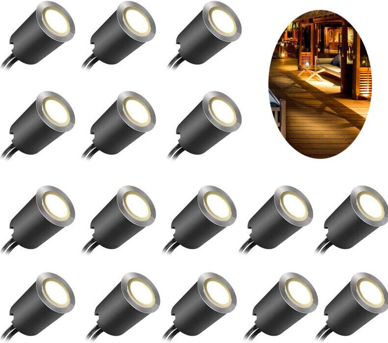 OIMG LED-Einbauleuchten-Set für Terrassen und Garten mit schwarzer Schutzabdeckung (Ø 32 mm), wasserdicht (IP67), 12 V N...