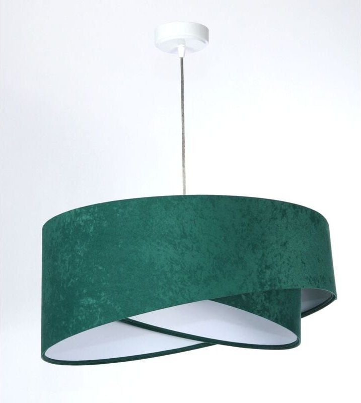 Licht-erlebnisse - Hängelampe Stoff ø 50 cm rund h: max. 102 cm Weiß Flaschengrün E27 Modern