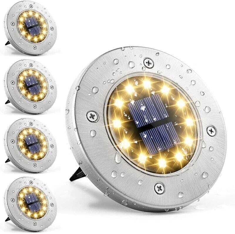 12 LED-Solar-Gartenleuchten, 4-teiliges Set, weiße Edelstahl-Bodenleuchten, wasserdichte Gartenleuchten für den Außenber...