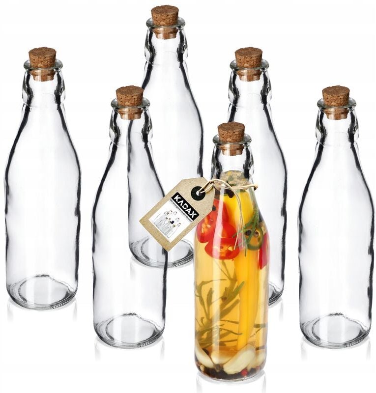 Universale Flasche mit Korken, 6er Set, transparente Glasflasche mit Korkstopfen, Öl-Karaffe, - Kadax