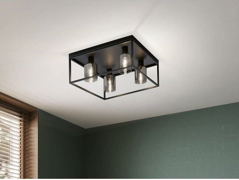 Fischer&honsel - Deckenleuchte iska 4-flammig Schwarz mit Rauchglas, Quadrat 45cm