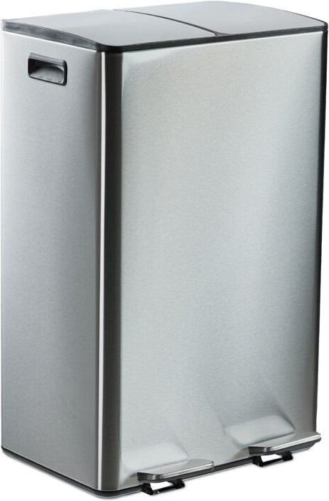 Relaxdays - Mülleimer 2x30 Liter, Küchenmülleimer, Inneneimer entnehmbar, Absenkautomatik & Trittpedal, Edelstahl, silbe...