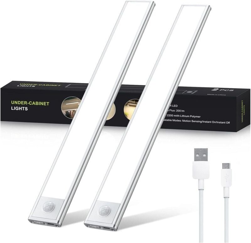 LED-Unterschrankleuchte, 30 cm, wiederaufladbare LED-Leiste, Küchenbeleuchtung mit Bewegungsmelder, Schrankbeleuchtung, ...