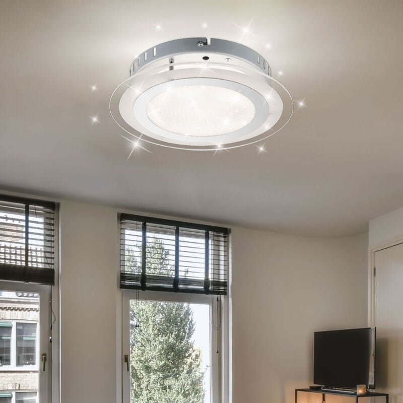 Led Deckenleuchte Deckenlampe Sternenhimmeleffekt Schlafzimmerlampe Chrom, Glas opal, 18W 1250lm warmweiß-kaltweiß, DxH ...