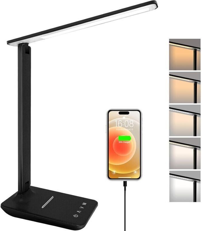LED-Tischleuchte, Leselampe mit USB-Ladeanschluss, 5 Beleuchtungsmodi, Touch-Bedienung, faltbar, ideal zum Lernen, Arbei...