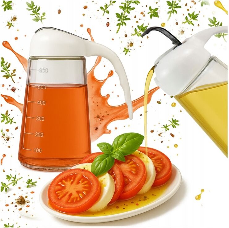 Glasflasche für Öl und Essig, 600 ml, mit Skala und Dosiergriff