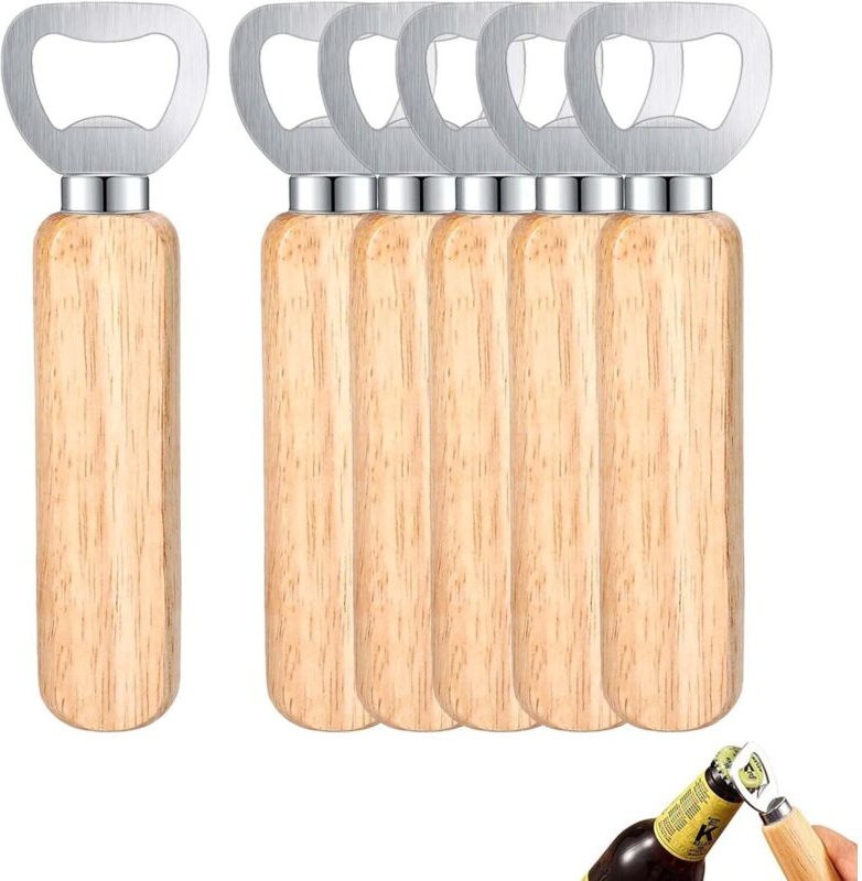 6-teiliges Flaschenöffner-Set – Flaschenöffner aus Naturholz für Zuhause, Kneipe, Outdoor, Herren – Holzfarbe – 6 Stück,...
