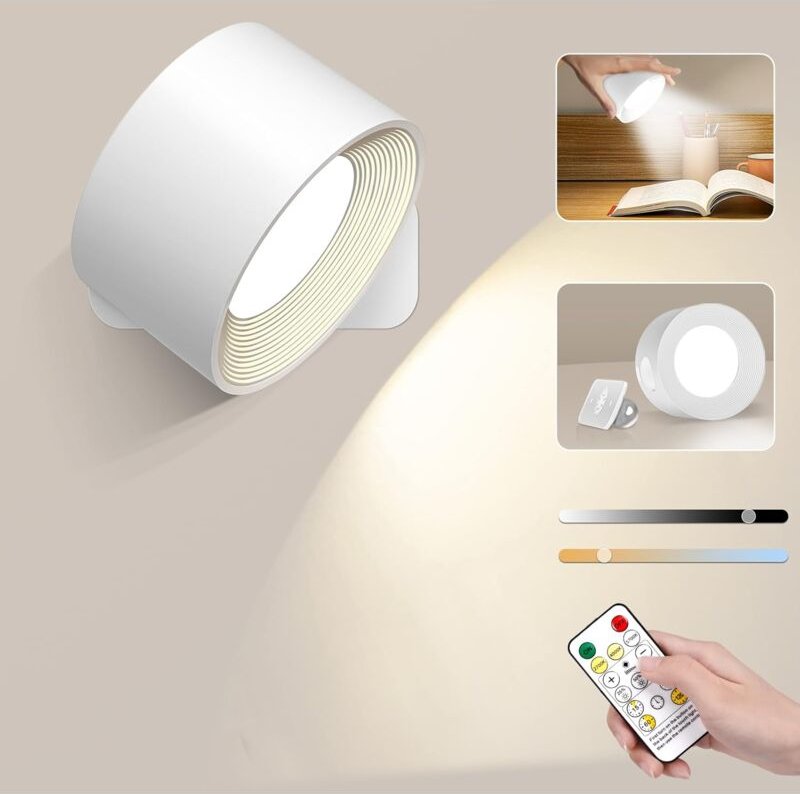 Wandleuchte Innen, Kabellose Schlafzimmer Nachttischlampe 10 Helligkeitsstufen 3 Temperaturen led Touch Wandlampe Schlaf...