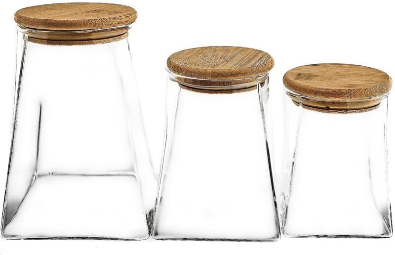 Mulex - 3er Set Vorratsbehälter aus Glas mit luftdichtem Holzdeckel - schlicht & elegant