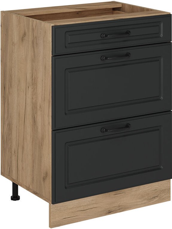 Küchenunterschrank R-Line, Anthrazit Landhaus, 60 cm mit Schubladen, ohne Arbeitsplatte, Vicco