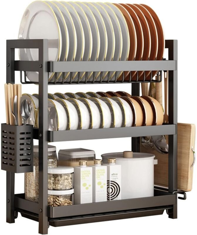 Abtropfkorb für die Spüle, 3-stufiges Abtropfgestell für die Küche, Besteckhalter mit Abtropffläche, Schwarz – RWSink Dr...