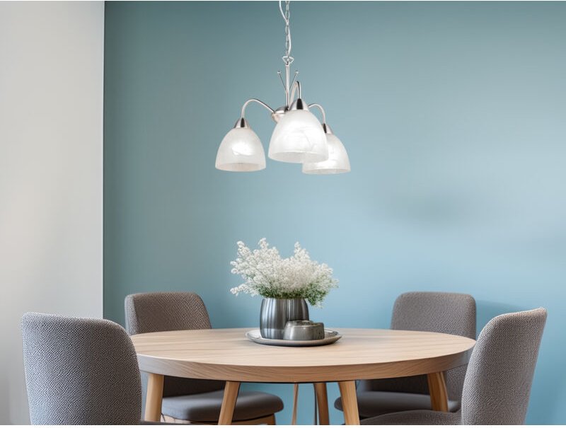 Reality Leuchten - Pendelleuchte dobby 3-flammig mit Glas Lampenschirmen Weiß, ø 43cm