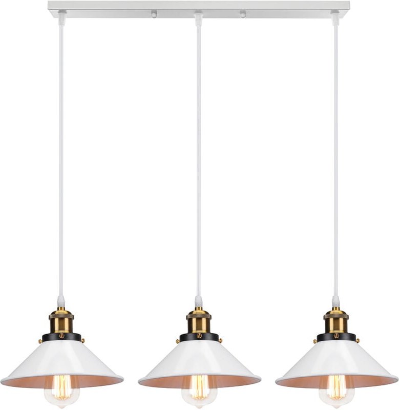 Pendelleuchte Alles Weiß 3 Flammig Kronleuchter Industrielle Stil Hängelampe mit Ø22cm Metall Lampenschirm Regenschirm E...