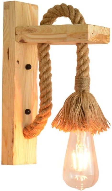 Industrielle LED-Wandleuchte, dekorative Wandlampe aus Holz, Wandleuchte aus Hanfseil, Beleuchtungskörper für Cafés, Hot...
