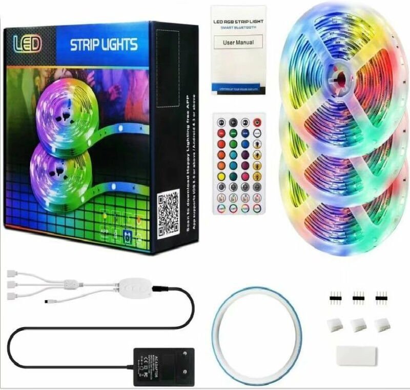 15M RGB LED Strip GU.B/bon, mit 40-Tasten-Fernbedienung. Selbstklebender Lichtstreifen ideal für Wandbeleuchtung und Par...