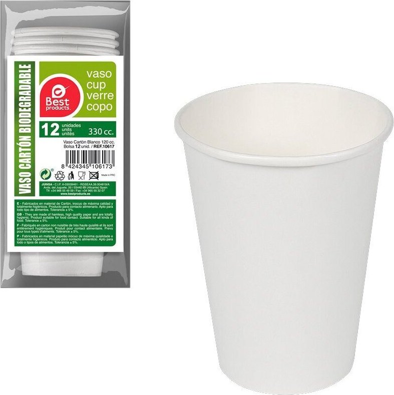 E3/77031 Pack Con 12Unid. Vasos Cartón Blancos 330Cc Best Products Green