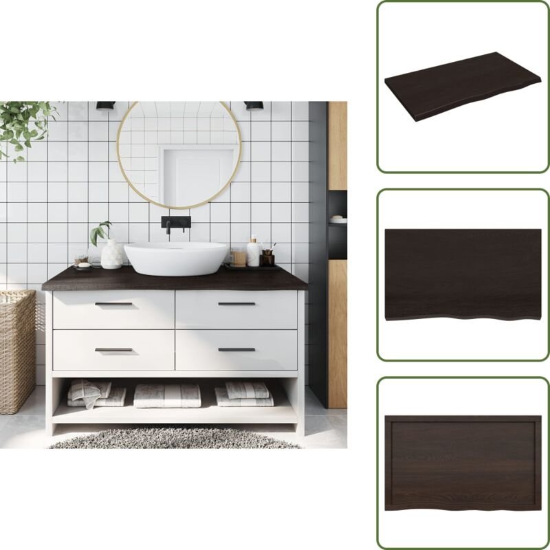 The Living Store Waschtischplatte Dunkelbraun 100x60x(2-4)cm Massivholz - Holz Waschtisch