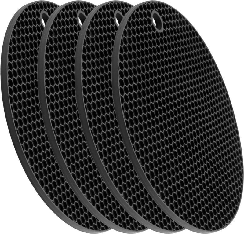 4-teiliger runder Silikon-Untersetzer, rutschfest, langlebig, hitzebeständig, für heiße Töpfe und Pfannen