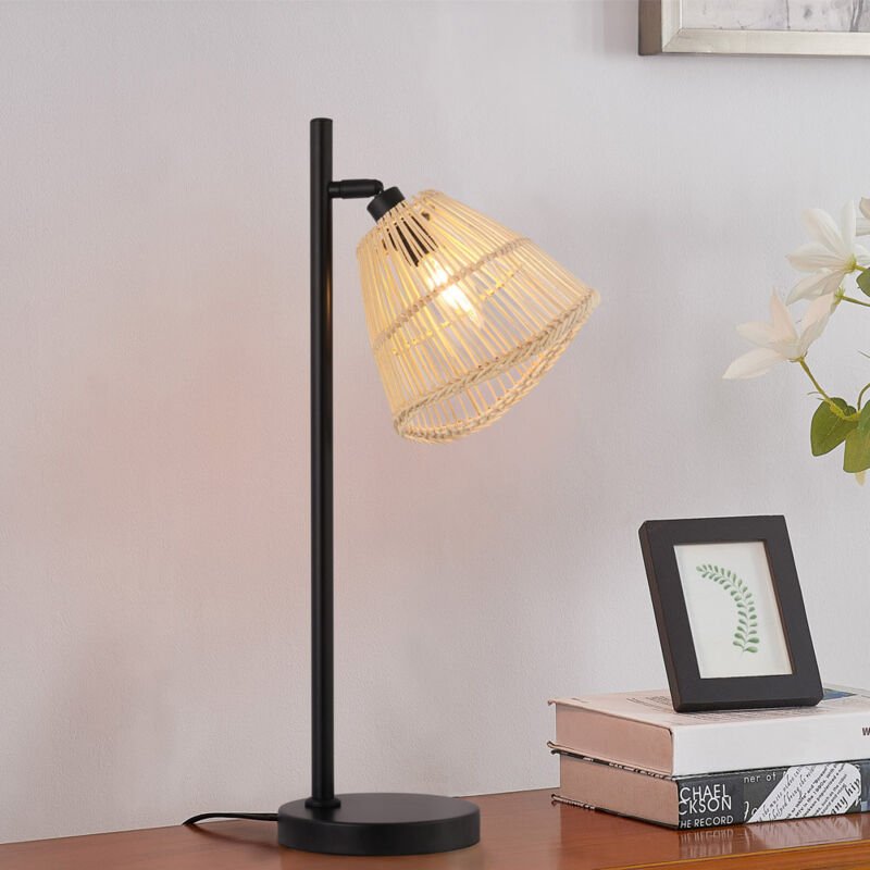 Home Deluxe - Tischleuchte aus Rattan felia - Beige Tischlampe, Rattanlampe, Boho-Tischlampe