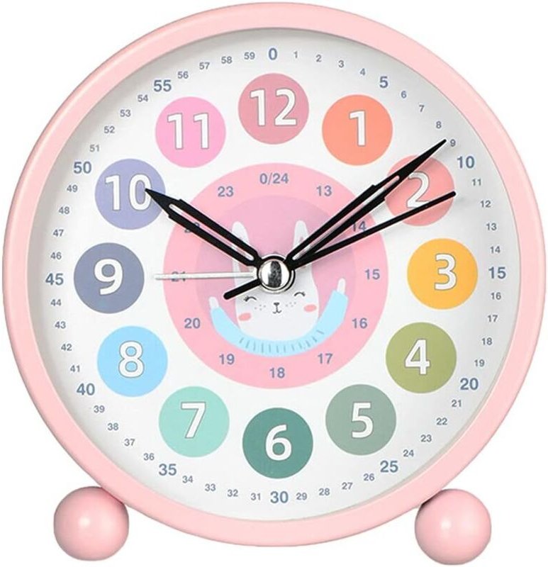 Lernwecker für Kinder, niedlicher, geräuschloser Tischwecker, 10,2 cm (rosa Hase)