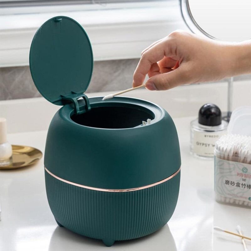 CCYKXA Kreativer Mini-Schreibtischabfalleimer aus Kunststoff mit Druckknopfdeckel – Kleiner Büroabfalleimer (grün) Geeig...