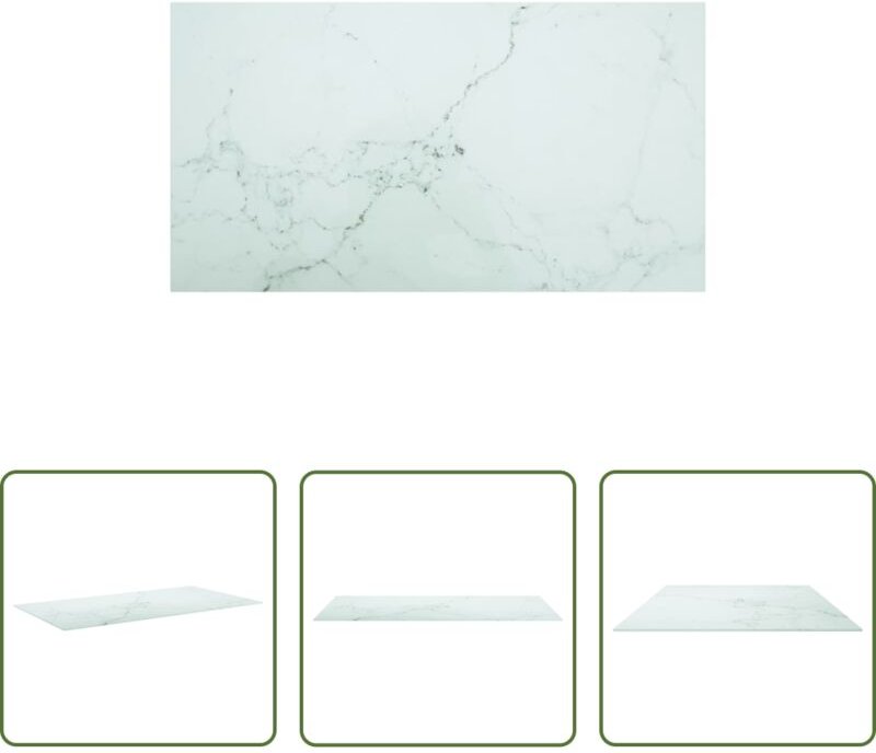 vidaXL Marmoroptik Tischplatte - Tischplatte Weiß 120x65 cm 8 mm Hartglas in Marmoroptik