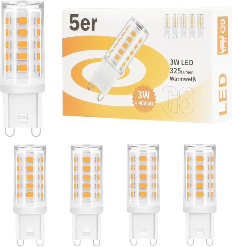 Gbly - Los mit 5 G9 Led Leuchtmittel Warmweiß 3000K led Lampe 230V Glühbirne 3W Ersatz 28W 30W 40W Halogenlampe, G9 Sock...