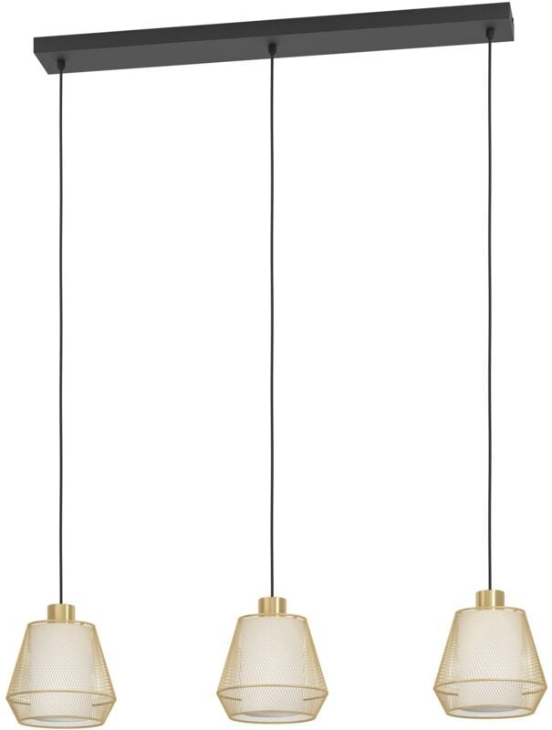 Hängelampe Ciudadela, 3-flammige Pendelleuchte über Esstisch, Esszimmerlampe in Diamantform aus Metall in Messing und Sc...