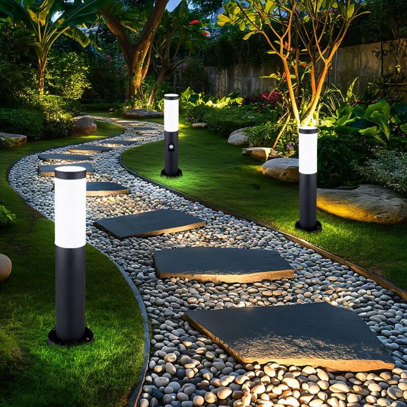 Außenlampe Außenleuchte Stehlampe Pollerleuchte Gartenlampe Wegeleuchte Garten, Bewegungsmelder IP44, Edelstahl anthrazi...