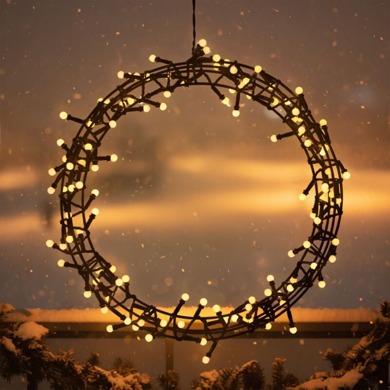 Lichterkranz schwarz für Außen 120 LED Kugeln mit Timer und Dimmer- 35 cm - Metall Dekokranz warm weiß beleuchtet für Au...