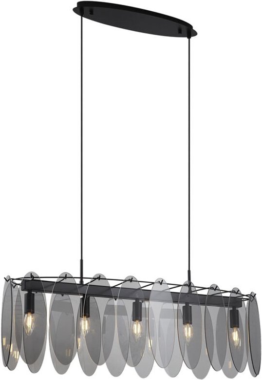 Design-Pendelleuchte schwarz mit Rauchglas oval 5-flammig - Mochan