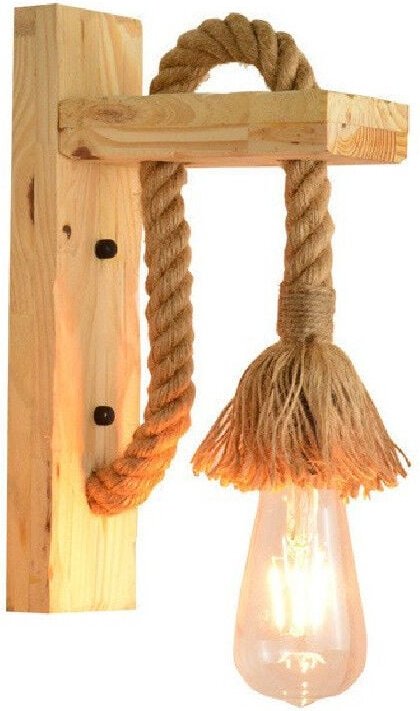 Industrielle LED-Wandleuchte, dekorative Wandlampe aus Holz, Wandlampen aus Hanfseil für Café, Hotel, Restaurant, Beleuc...