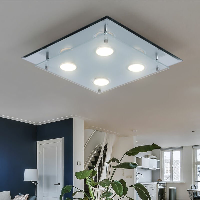 Led Deckenleuchte 12 Watt Leuchte Chrom Glas Design weiß satiniert Deckenlampe arena 9740030-4