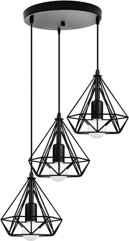 3Lichter Industrial Pendelleuchte Käfig, Schwarz Hängelampe aus Eisen E27 Runde Basis für Wohnzimmer Esszimmer Küche Caf...