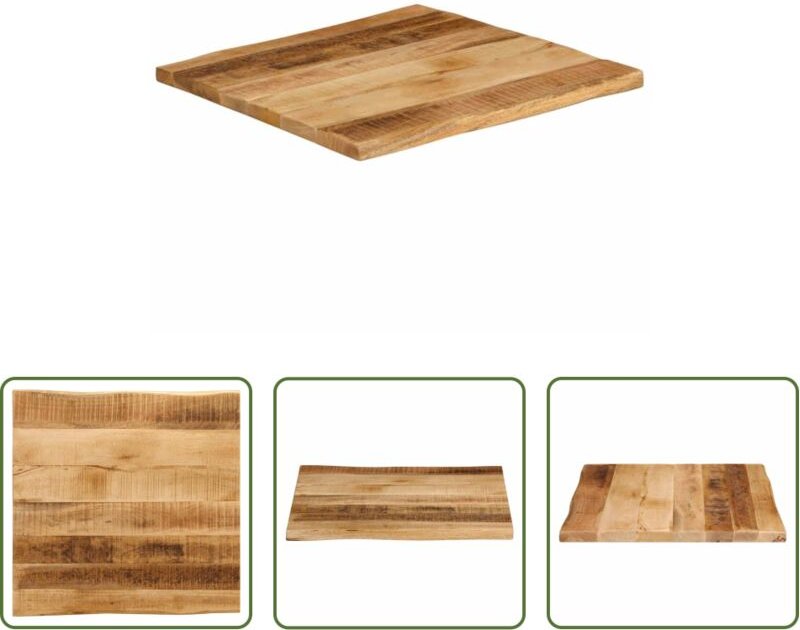 Massivholz - Tischplatte mit Baumkante 40x40x3,8 cm Raues Mango Massivholz