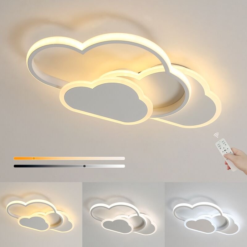Thumbnail - Kreative LED-Deckenleuchte Wolke 32W 42cm - Ideal für Schlafzimmer, Kinderzimmer - Weiß (Mit dimmbarer Fernbedienung 300...