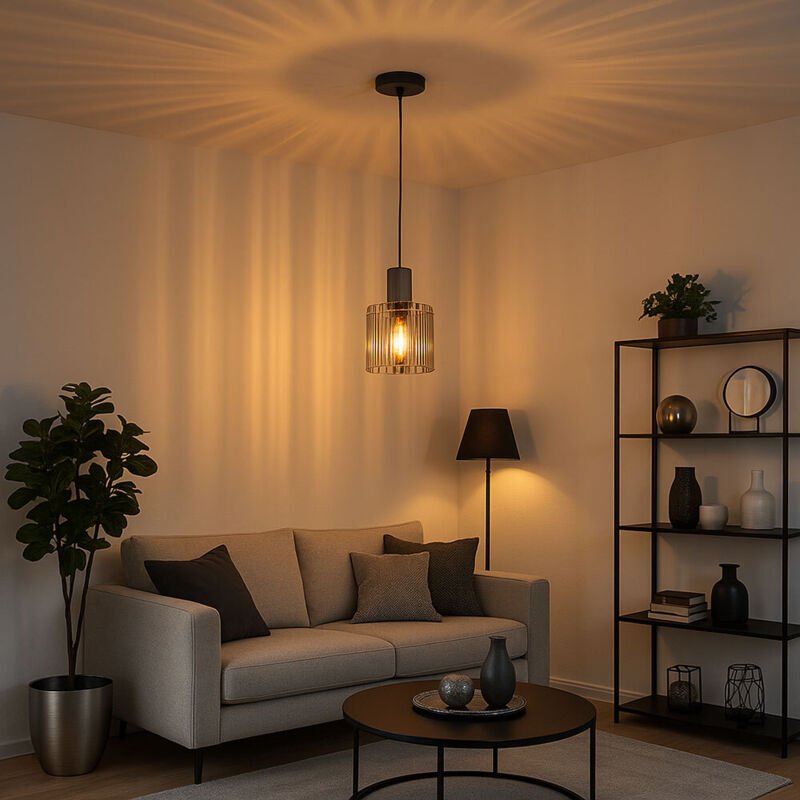 LED Pendellampe Pendelleuchte Wohnzimmerlampe Hängeleuchte 1 Flammig Rauchglas, Metall grau, 1x 7W 630lm warmweiß, DxH 1...