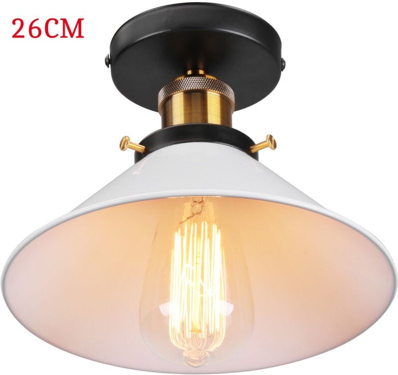 Axhup - Deckenleuchte Vintage Retro Deckenlampe Industriell Eisen Lampenschirm Hutform 26cm Weiß 1PCS