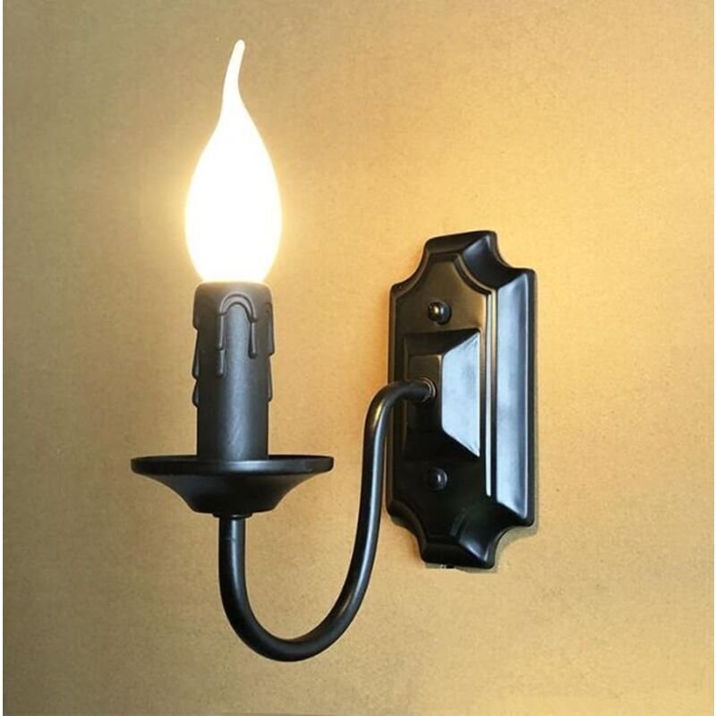 E14 Wandlampe, europäische Eisenkerzen-Wandlampe, amerikanische Retro-Schwarz-Wandlampe, skandinavische minimalistische ...