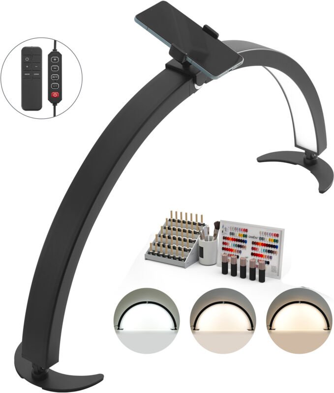 40 w Nagel-Schreibtischlampe – Halbmondlampe mit Telefonhalterung, einstellbare Helligkeit und Farbtemperatur, gewölbtes...