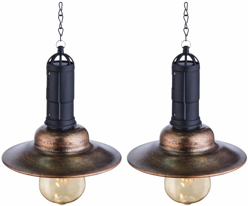 2er Set led Solar Decken Pendel Lampen Landhaus Stil Terrassen Garten Außen Hänge Leuchten