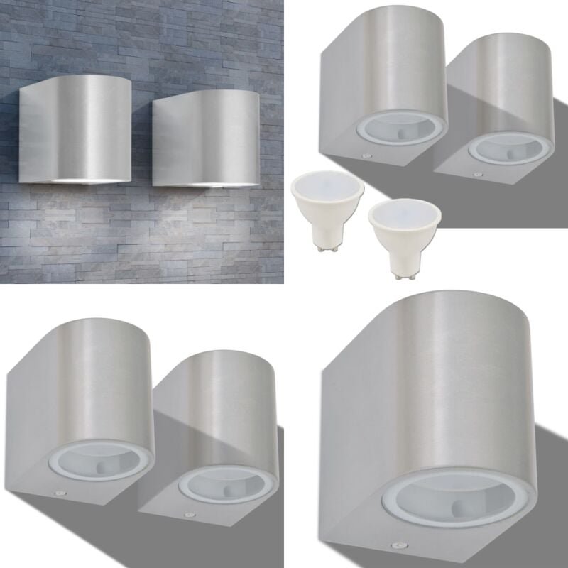 Led Außenwandleuchten 2 Stk. Rund Abwärts - LED-Leuchte - Außenwandleuchte - Edelstahl Optik - Warmweiß - IP44 - Home & ...