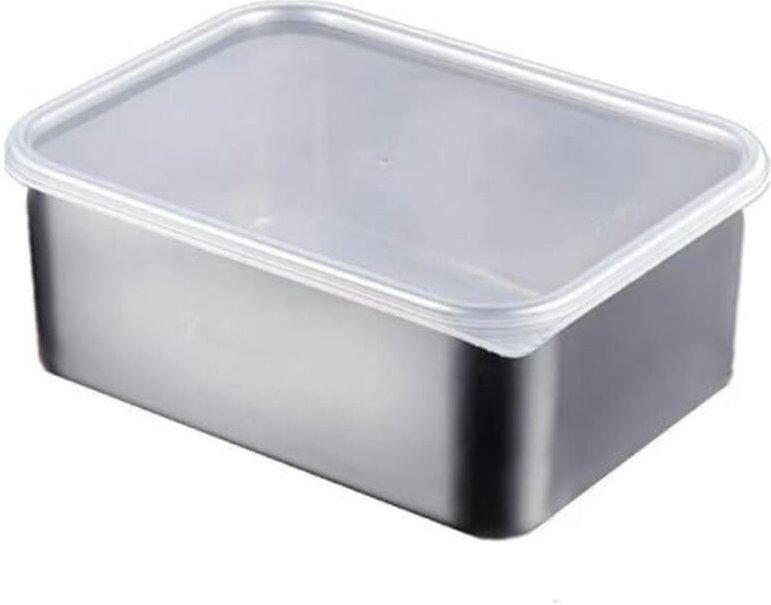 Aufbewahrungsschale aus Edelstahl mit Deckel (1 Stück) – Rechteckige Schale für Obst und Brot – Küchenorganizer und Aufb...