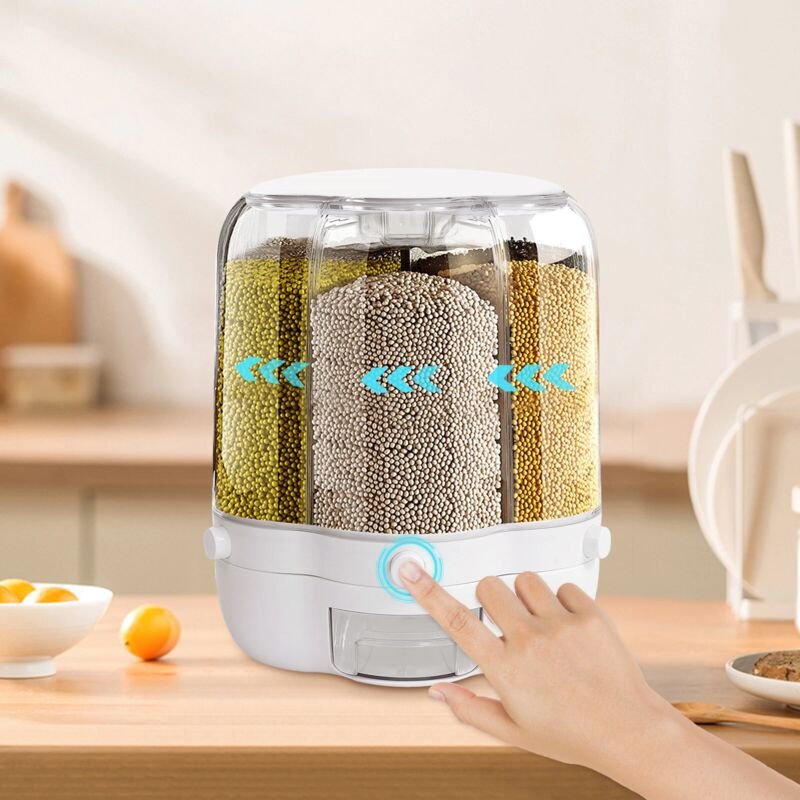 Gojoy - 12KG Reis Getreide Spender Speicher Box Küche Lebensmittel Getreide 6-Grid 360°