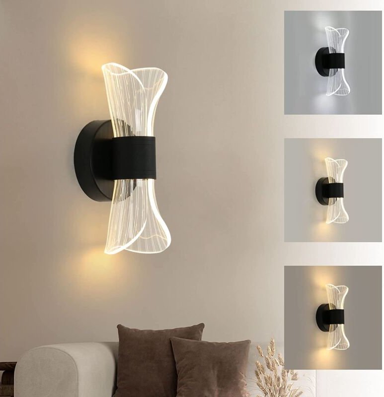 Led Wandleuchte Dimmbare Moderne Wandlampe Dimmbar 3000K/4000K/6000K Für Schlafzimmer, Wohnzimmer, Flur, Diele Schwarz -...