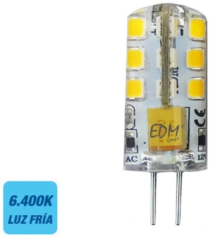 EDM - led Bi-Pin Silikon G4 Glühbirne 12V 2W 180lm 6400K Kaltlicht Ø10x37mm
