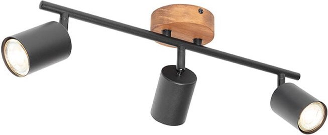 Industrie-Spot schwarz mit Holz schwenkbar 3-flammig - Jeana