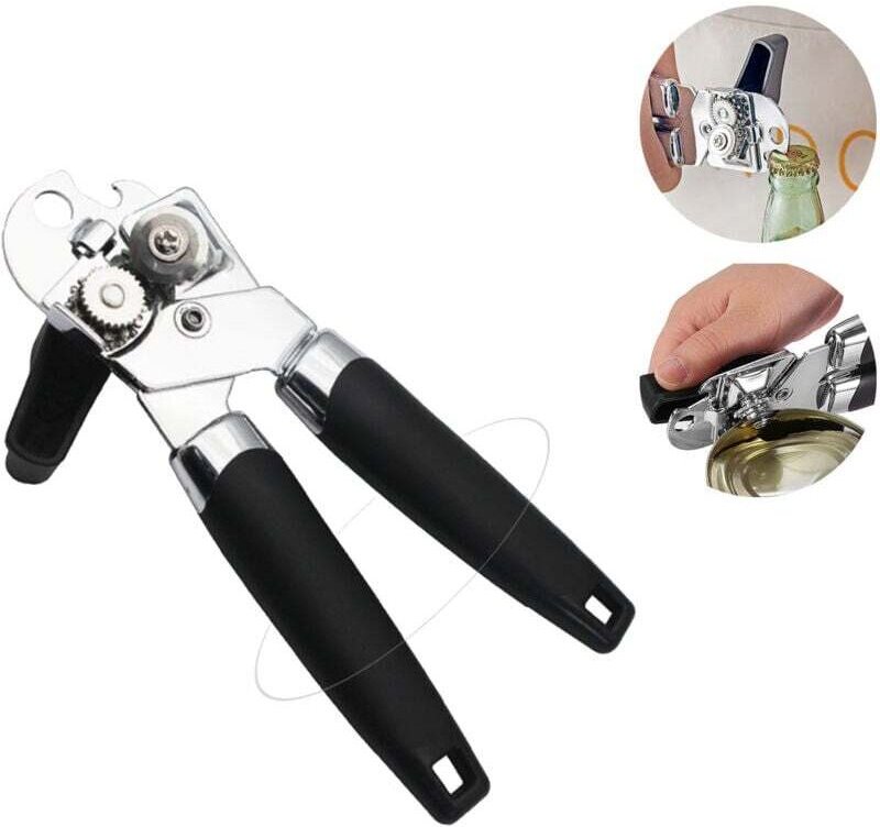 Küchenaufbewahrungszubehör, manueller Dosenöffner – handbetriebener Dosenöffner mit glatter Edelstahlklinge (schwarz) Kü...