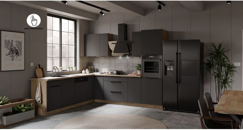 Winkelküche ARIA K-AR ECKE 2 - 250 x 270 cm Anti Fingerprint Küchenzeile Küchenblock Singleküche Einbauküche Küche Eckkü...